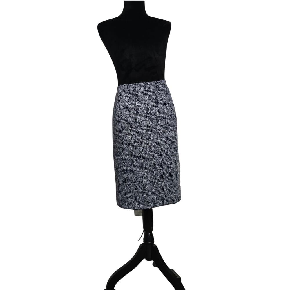 41Hawthorn Womens L Navy White Plaid Pencil Skirt Stretch Lined Career Work